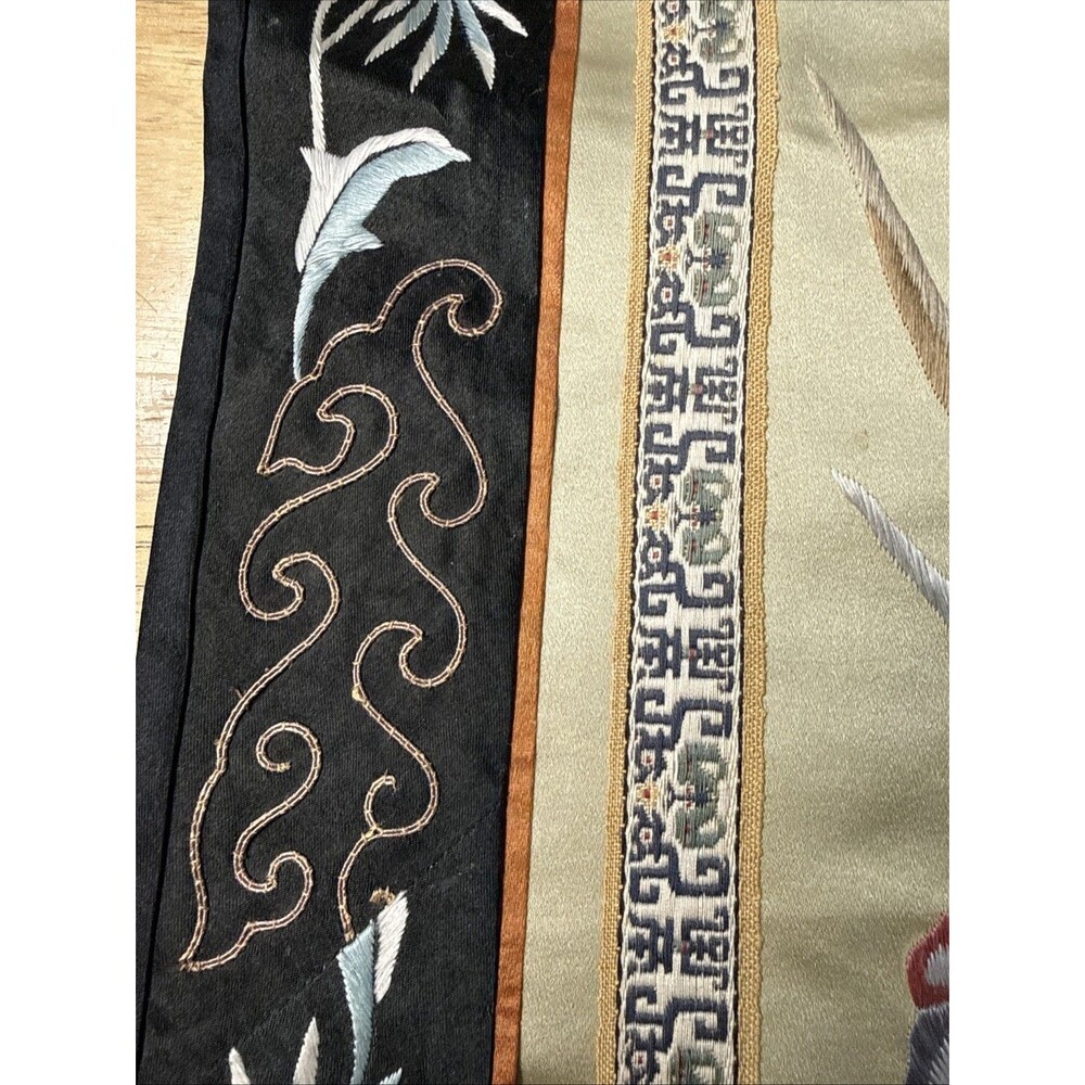 Vintage Asian Silk Hand Embroidered Tapestry Floral Bird Design 13”x26” - Picture 9 of 16